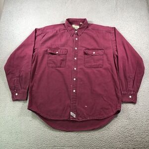 Vintage Levis Shirt Men Extra Large Maroon Denim Buttons Long Sleeve 90s Work
